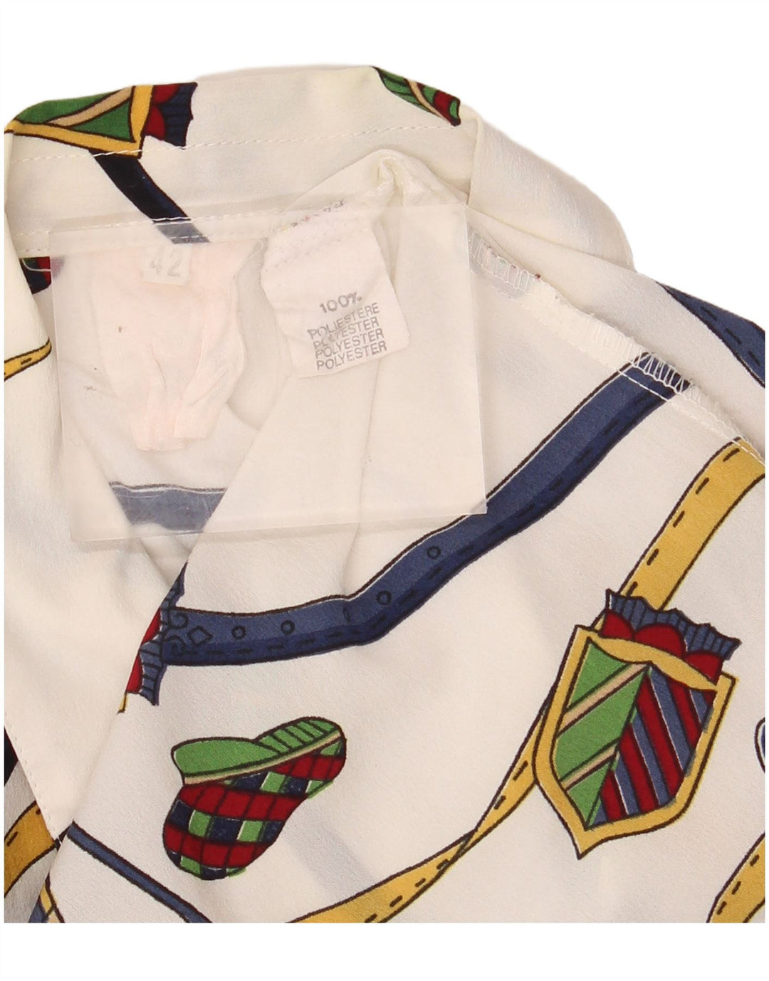 VINTAGE Damen-Hemd mit abstraktem Muster, durchsichtig, Größe 42, mittelweiß