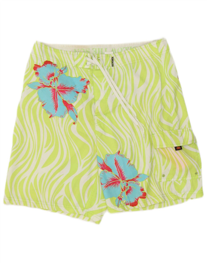 Sundek Herren-Badeshorts aus mittelgrünem, floralem Polyester