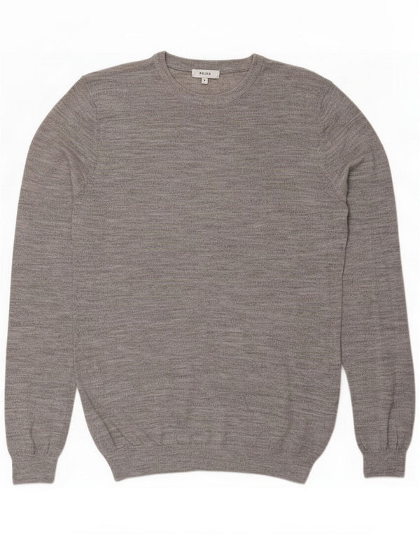 Reiss Mens Crew Neck Jumper Sweater Small Grey Flecked Wool