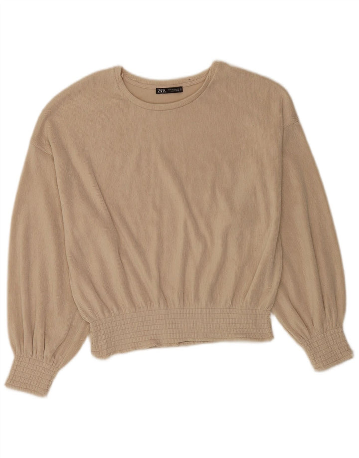 Zara Damen-Langarm-Oversize-Blusenoberteil, Größe S, Beige, Polyester