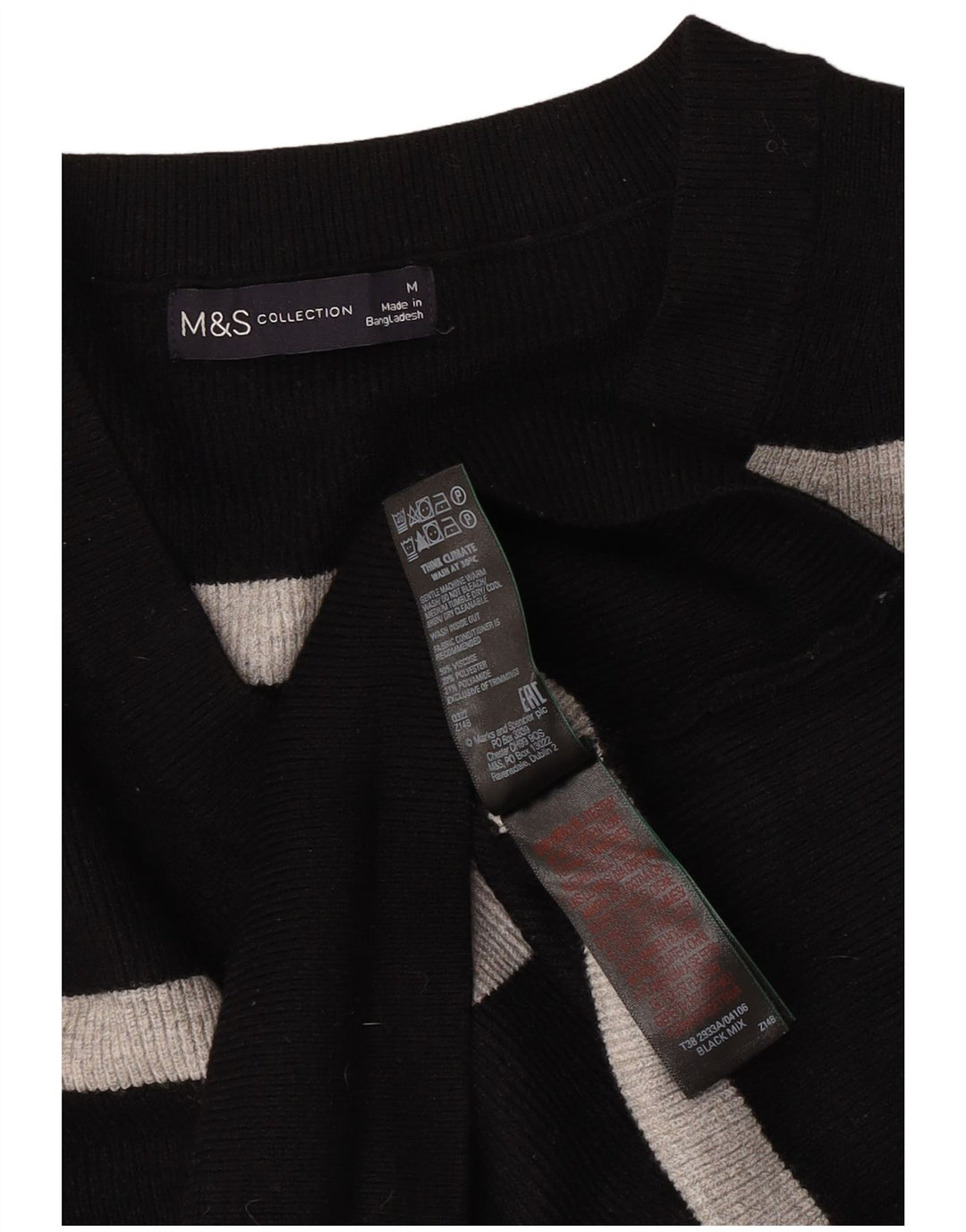 Marks & Spencer Damen-Pullover mit V-Ausschnitt, Gr. 14, mittelschwarz gestreift