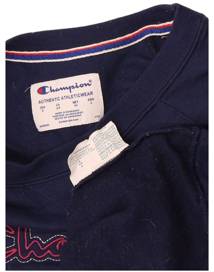 Champion Womens Graphic Sweatshirt Pullover UK 10 Small Marineblau Baumwolle