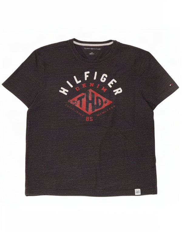 Tommy Hilfiger Herren-T-Shirt mit Grafik, groß, grau meliert, Baumwolle
