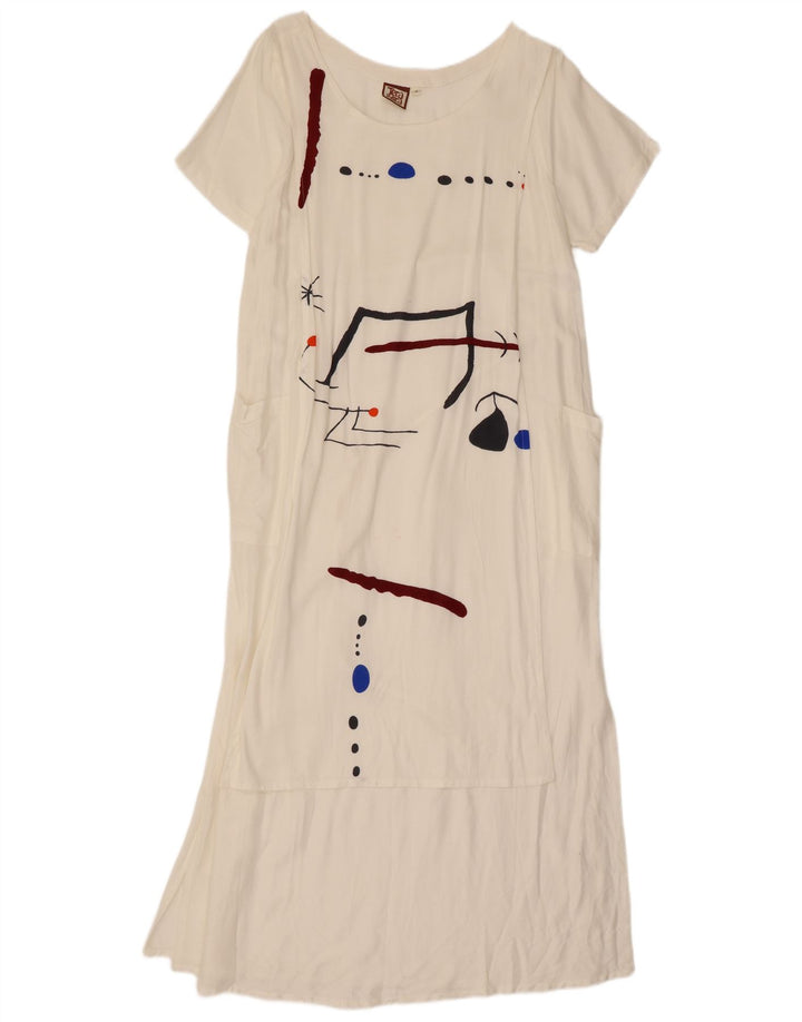 Tera Bora Damen Maxikleid mit Grafik, UK 12, Mittelweiß
