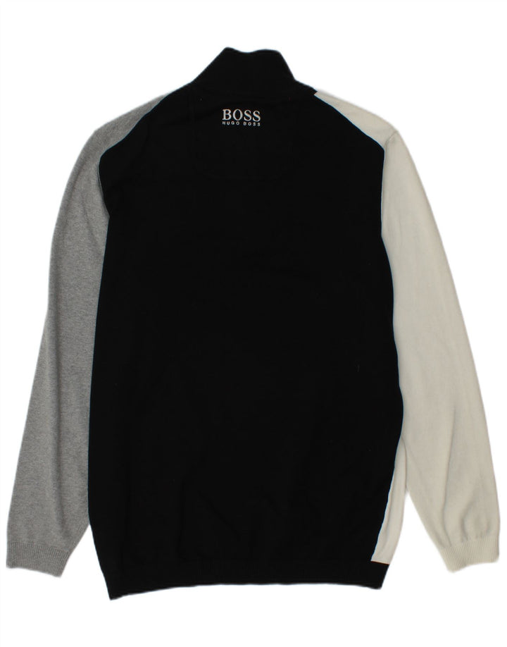 HUGO BOSS Herren-Pullover mit normaler Passform und Reißverschluss, XL, Schwarz, Farbblock