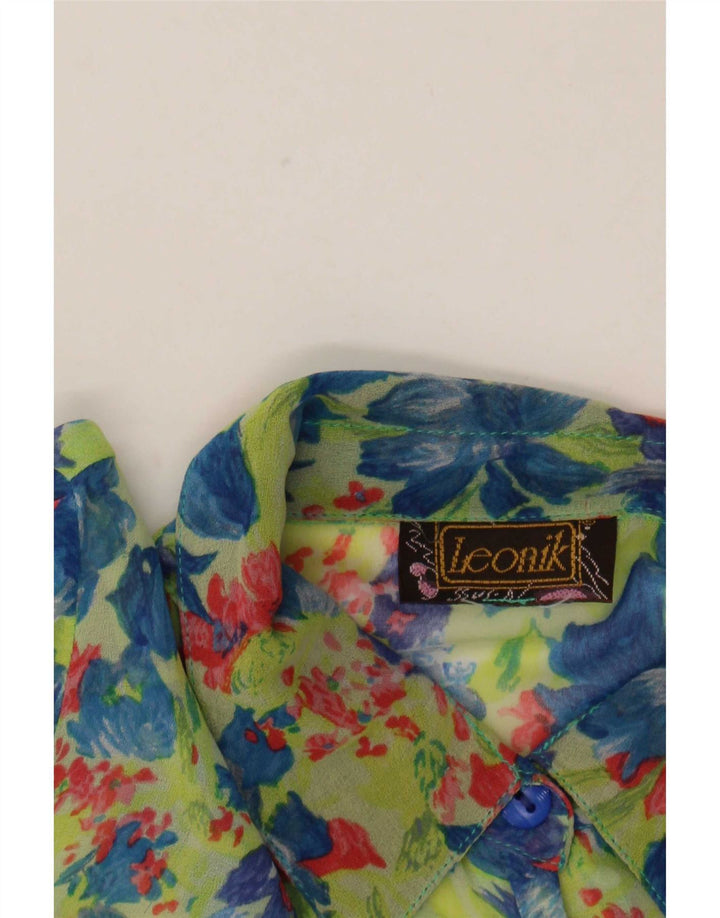 Leonik Damen Durchsichtige Hemdbluse IT 52 2XL Grün geblümt