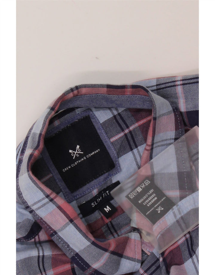 Crew Clothing Herren-Flanellhemd mit schmaler Passform, mittelblau karierte Baumwolle
