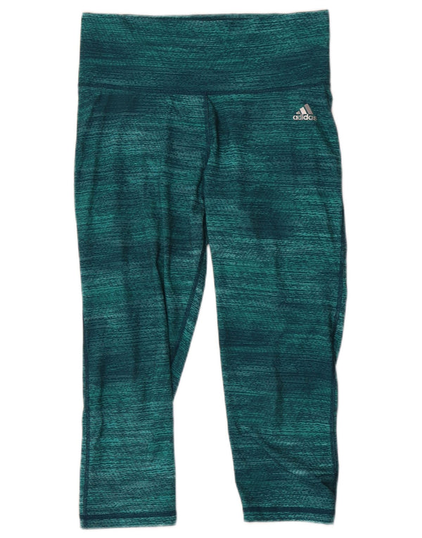 Adidas Damen Climalite Capri Leggings UK 12/14 Mittelgrün gefleckt