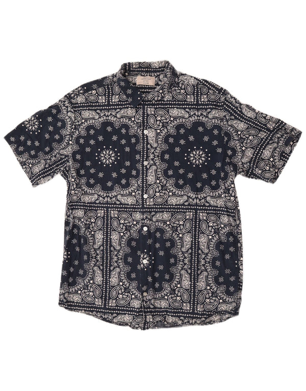 Jack & Jones Mens Short Sleeve Shirt Medium Navy Blue Paisley Cotton