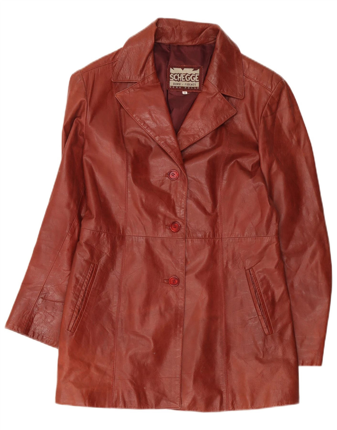 Schegge Damen-Blazerjacke aus Leder mit 3 Knöpfen, IT 44, mittelbraunes Leder