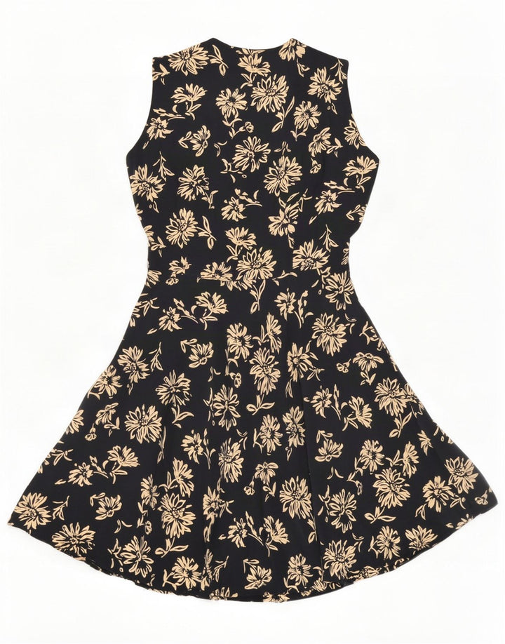 Gianfrediani Damen ärmelloses A-Linien-Kleid IT 42 Mittelschwarze Blumenseide