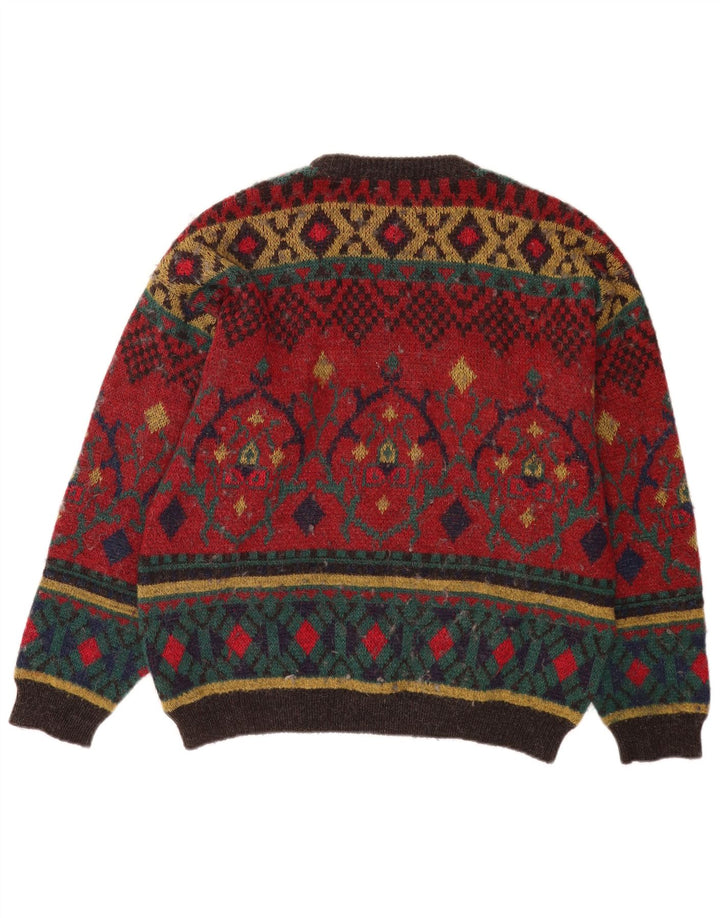 Vintage Herren-Pullover mit U-Boot-Ausschnitt, große rote geometrische Wolle