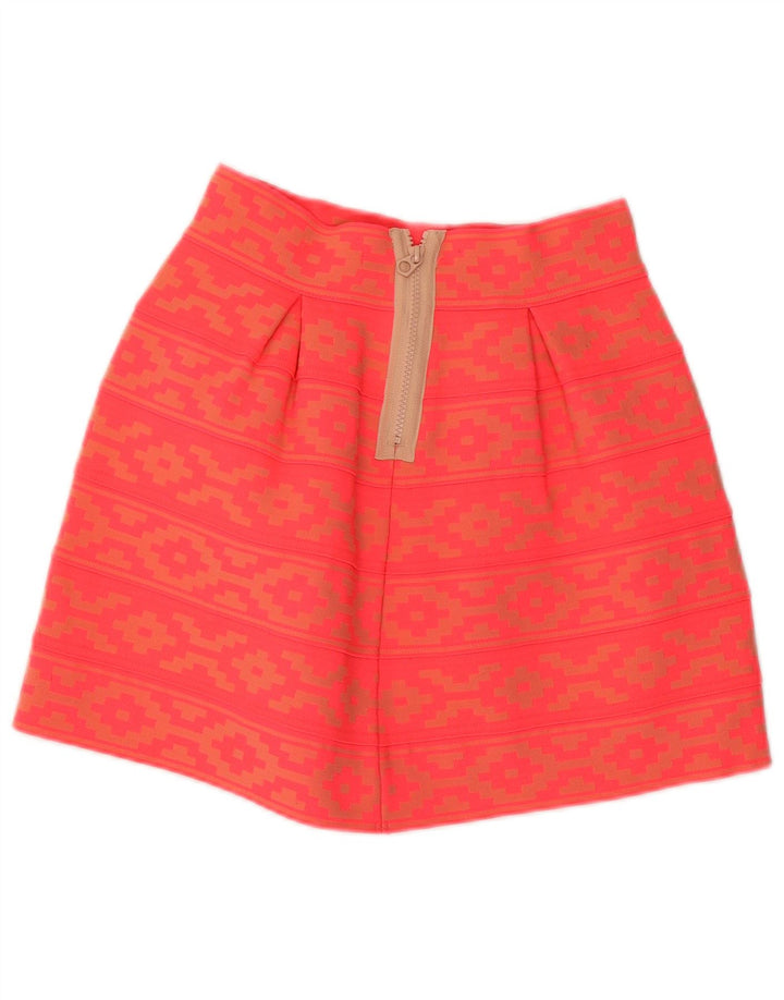 Vintage Damen A-Linie Rock UK 14 Medium W28 Orange Geometrisch Polyester