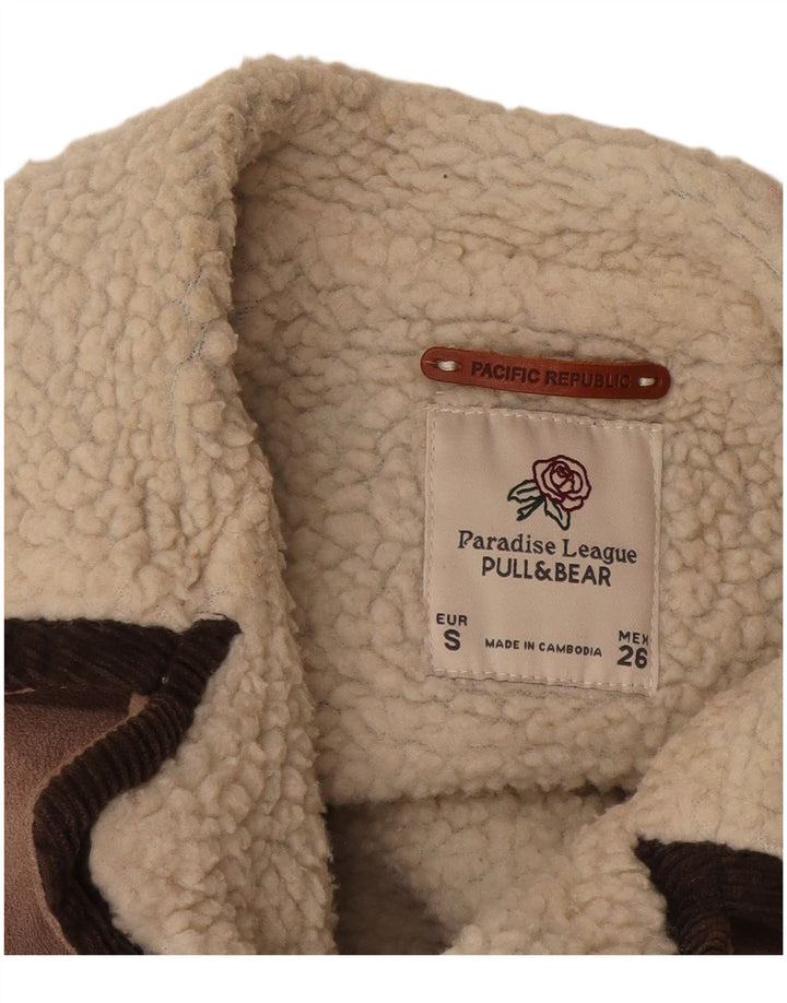 Pull & Bear Damen Sherpa-Cordjacke UK 10 Small Braun Farbblock