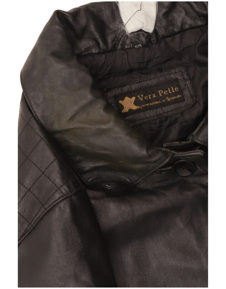Vintage Damen Ledermantel IT 50 XL Schwarzes Leder