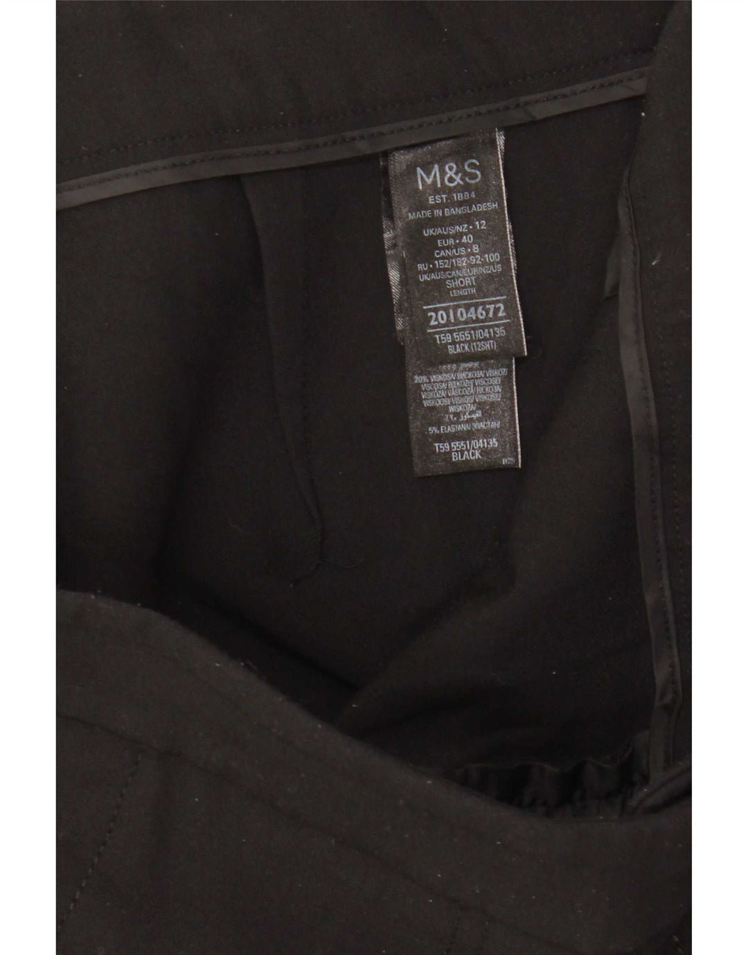 Marks & Spencer Damen gerade verkürzte Hose UK 12 Medium W31 L23 Schwarz