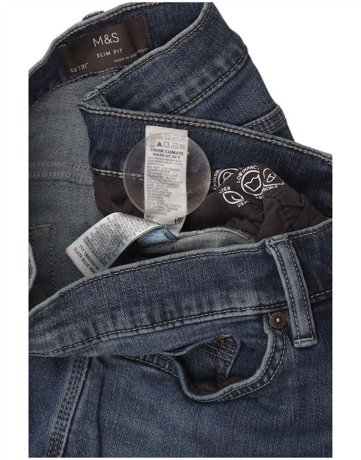 Marks & Spencer Herren Slim Jeans W32 L31 Blaue Baumwolle