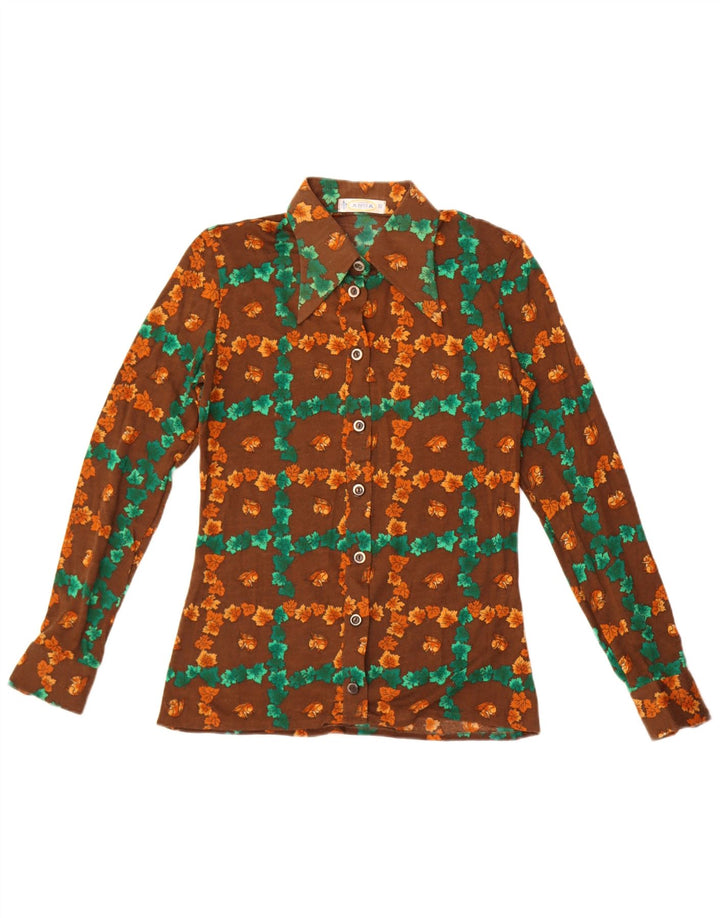 Anna Damen-Hemd UK 12 Mittelbraun mit Blumenmuster