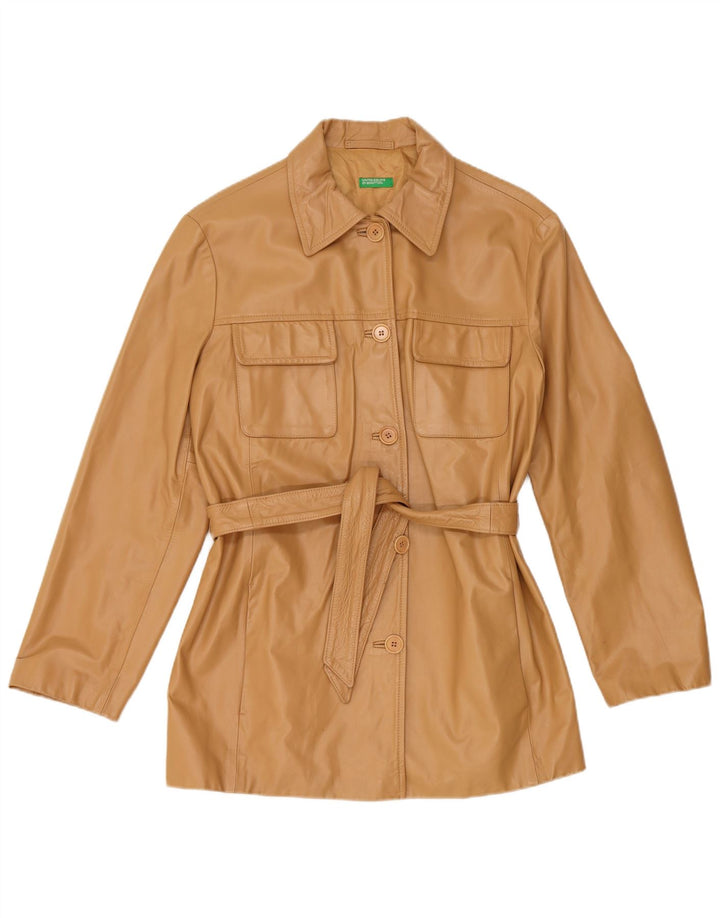 Benetton Damen Lederjacke UK 16 Large Beige Leder