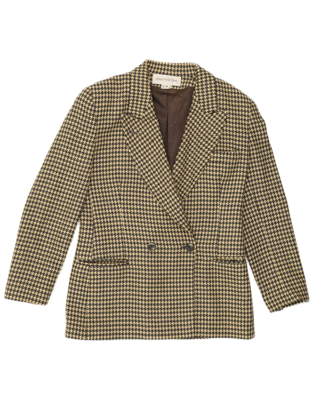 Jones New York Damen Blazer Jacke US 4 Small Beige Hahnentrittmuster