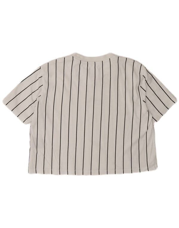 Karl Kani Damen Crop Oversize Graphic T-Shirt Top UK 6 XS Weiß gestreift
