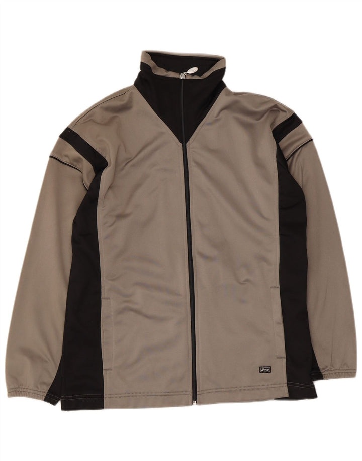 Asics Herren-Trainingsanzug-Top-Jacke, großes graues Farbblock-Polyester