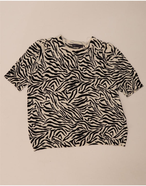 Marks & Spencer Damen Bluse Top UK 18 XL Off White Animal Print Viskose