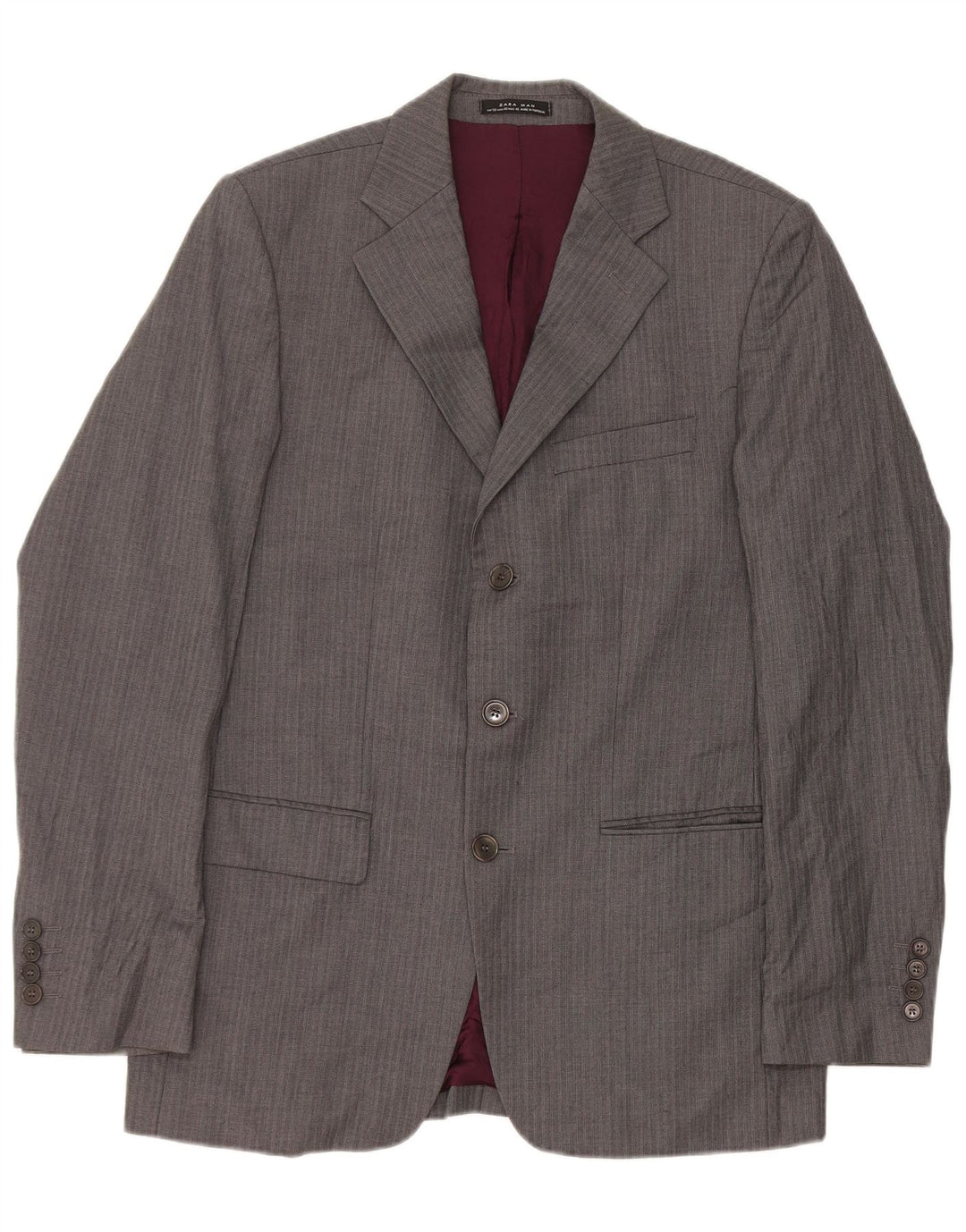 Zara Herren-Blazerjacke mit 3 Knöpfen, EU 50, mittelgrau gestreifte Wolle