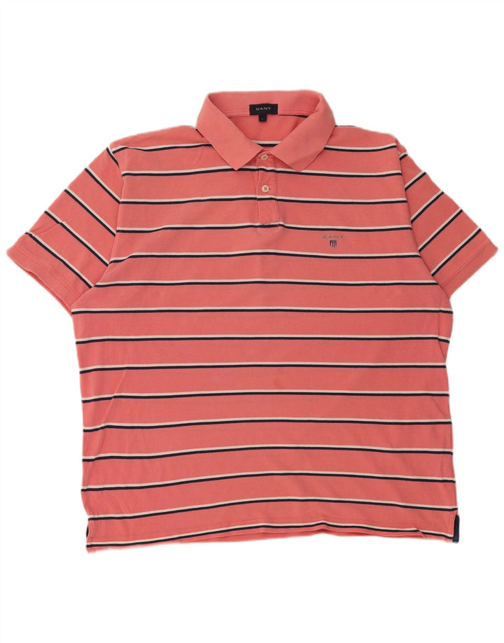 Gant Herren-Poloshirt, groß, rosa gestreift, Baumwolle
