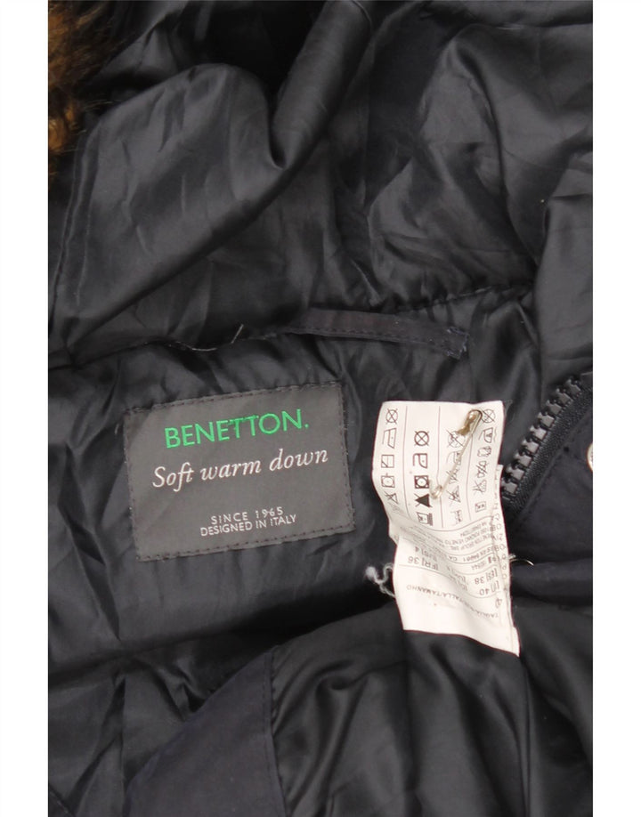 Benetton Damen-Kapuzenübergroßer, wattierter Mantel, Größe S, Marineblau