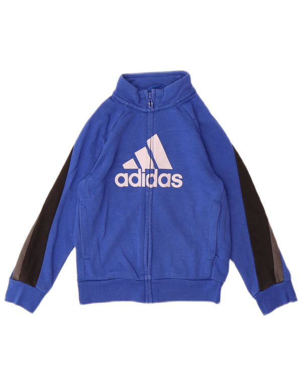 Adidas Mädchen-Trainingsanzugoberteil mit Grafik, 5–6 Jahre, blaue Farbblock-Baumwolle