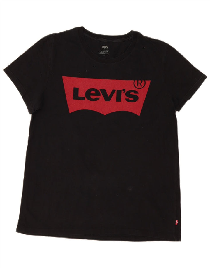 Levi's Damen Grafik-T-Shirt-Oberteil UK 14 Large Schwarz
