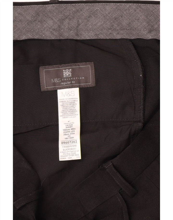 Marks & Spencer Herren-Anzughose mit normaler Passform, W40 L31, schwarzes Polyester