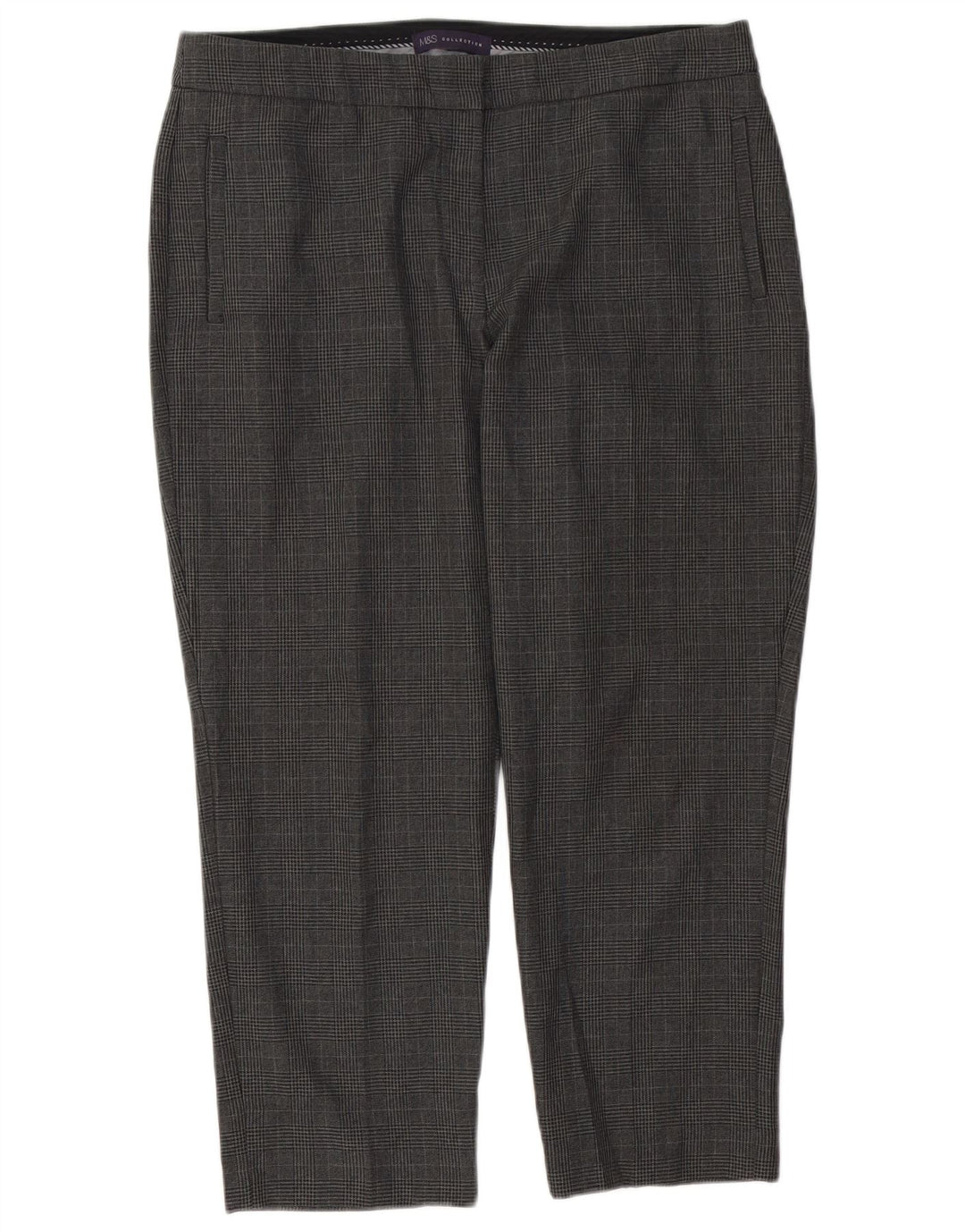 Marks & Spencer Damen-Hose, kurz geschnitten, UK 14, Größe L, W34, L25, grau kariert