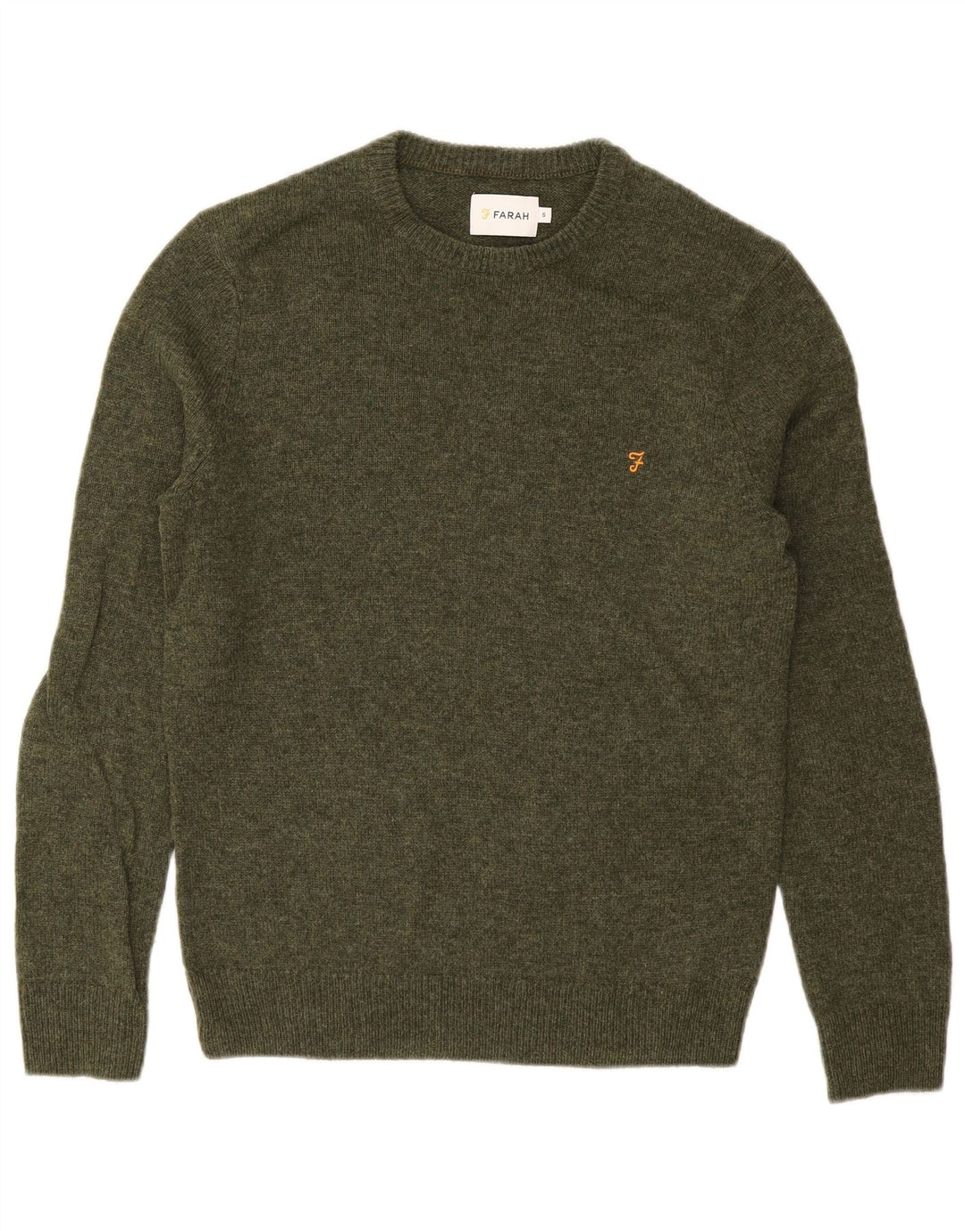 FARAH Herren-Pullover mit Rundhalsausschnitt, kleine grüne Lammwolle