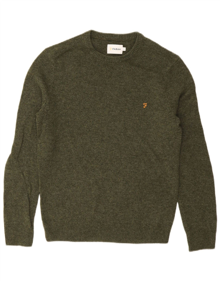 FARAH Herren-Pullover mit Rundhalsausschnitt, kleine grüne Lammwolle