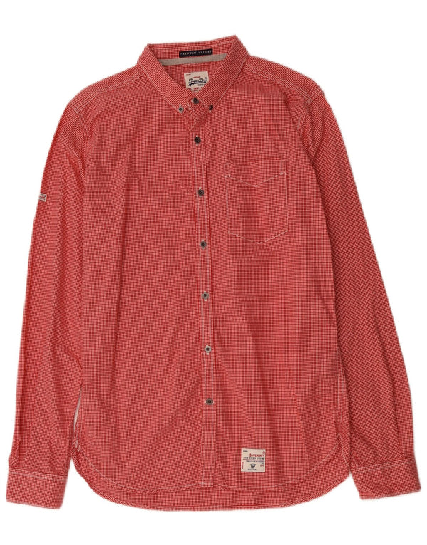 SUPERDRY Herrenhemd, großes rotes Gingham-Baumwollhemd