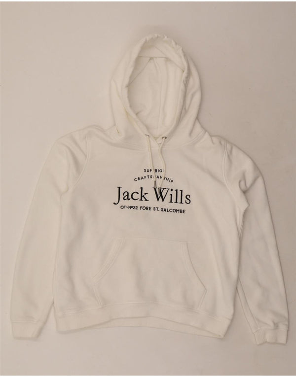 JACK WILLS Damen-Pullover mit übergroßem grafischem Kapuzenpullover, UK 16, Größe L, weiße Baumwolle