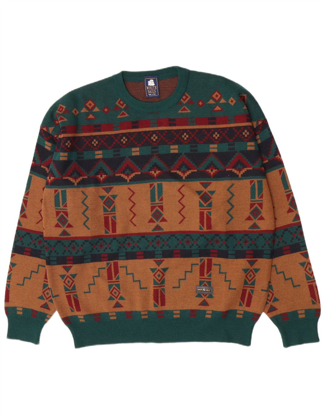 White Sails Herren-Pullover mit Rundhalsausschnitt, groß, mehrfarbig, geometrisch