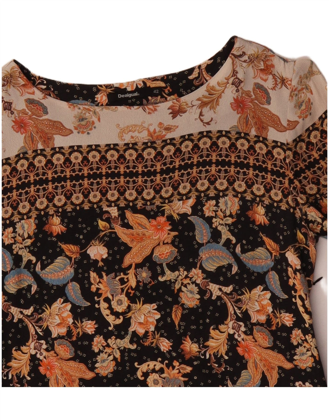 DESIGUAL Damen-Etuikleid mit 3/4-Ärmeln, EU 42, großes, mehrfarbiges Blumenmuster