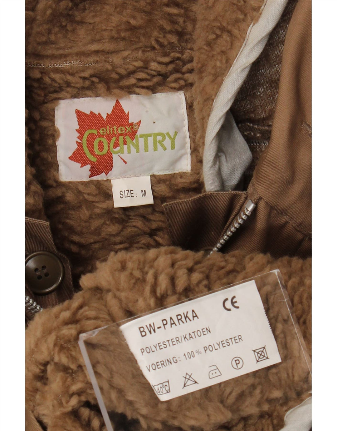 Country Herren-Sherpa-Parka mit Kapuze, UK 38, mittelbeigefarbenes Polyester
