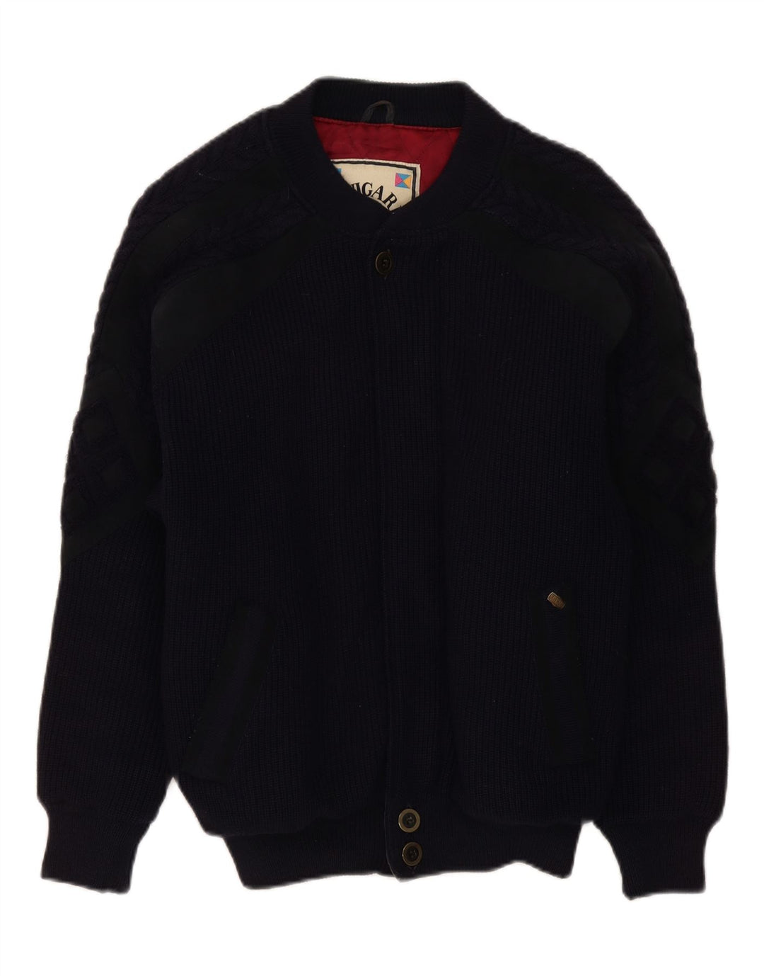 NAVIGARE Mens Knit Bomber Jacket UK 36 Small Navy Blue Vintage Navigare and Second-Hand Navigare from Messina Hembry 