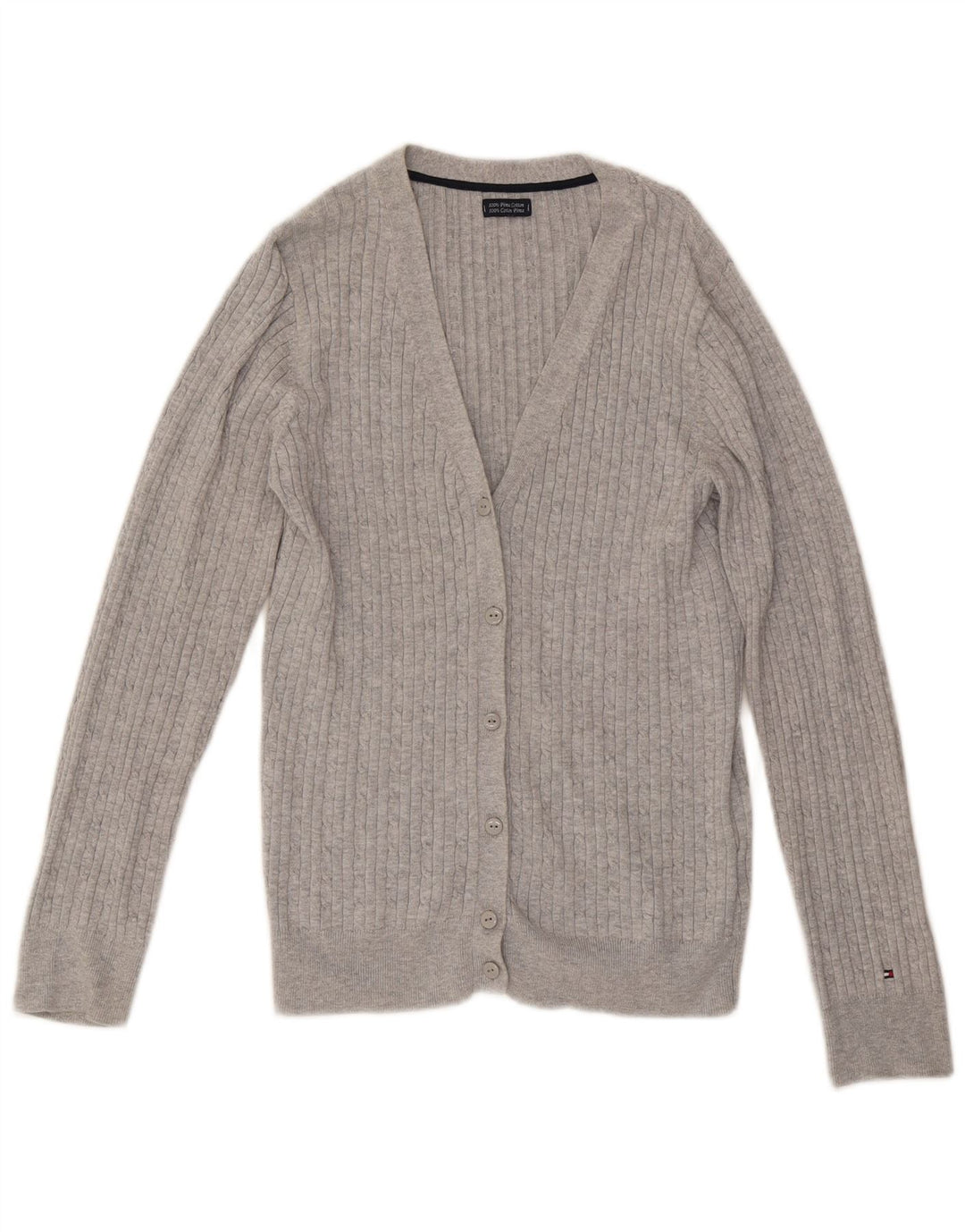 TOMMY HILFIGER Damen Strickjacke Pullover UK 12 Mittelgraue Baumwolle