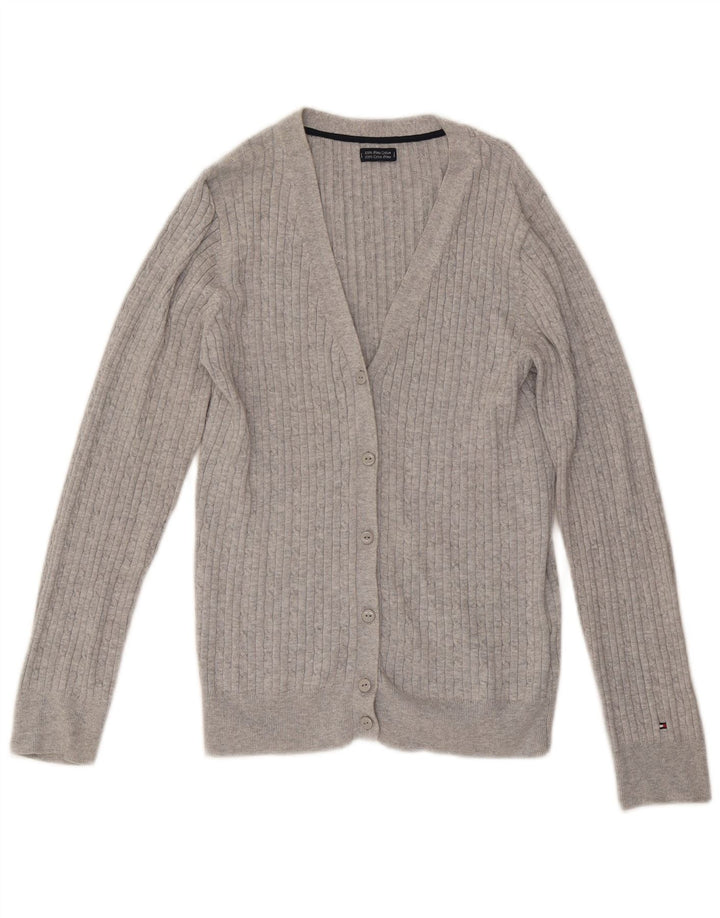 TOMMY HILFIGER Damen Strickjacke Pullover UK 12 Mittelgraue Baumwolle