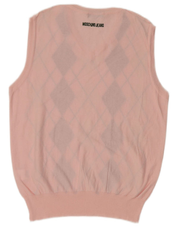 Moschino Damen Weste Tank Top UK 14 Large Pink Argyle/Diamond Cotton