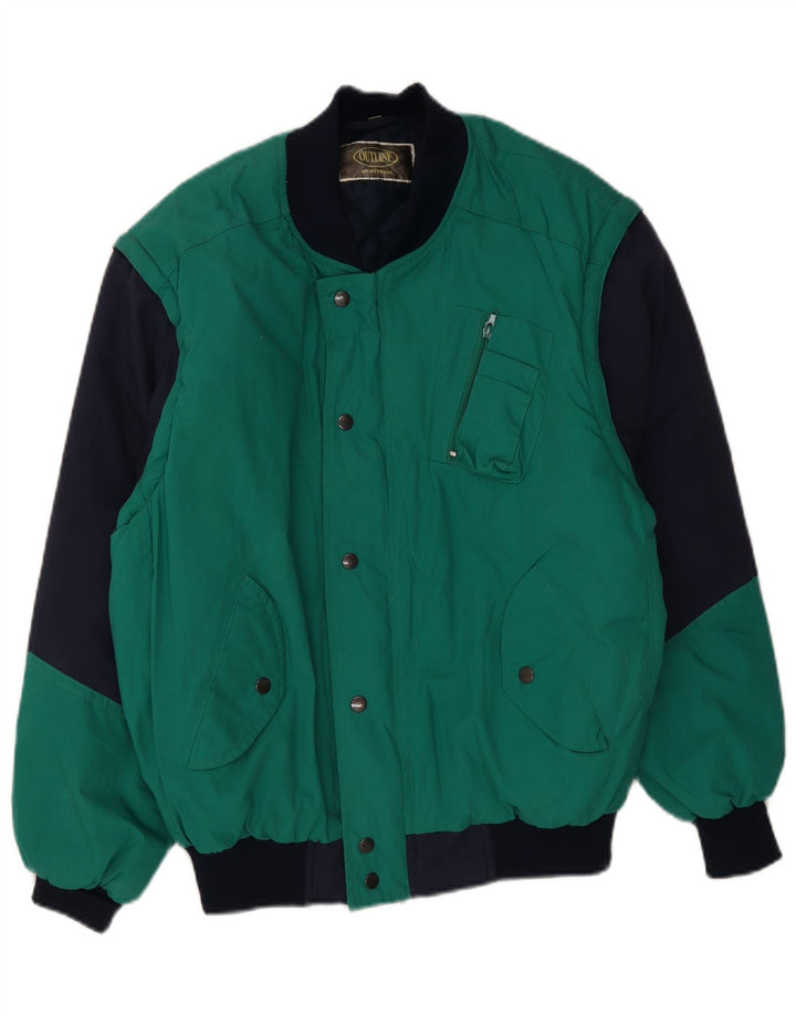 Vintage Herren Wattierte Jacke UK 40 Großes grünes Farbblock-Polyester