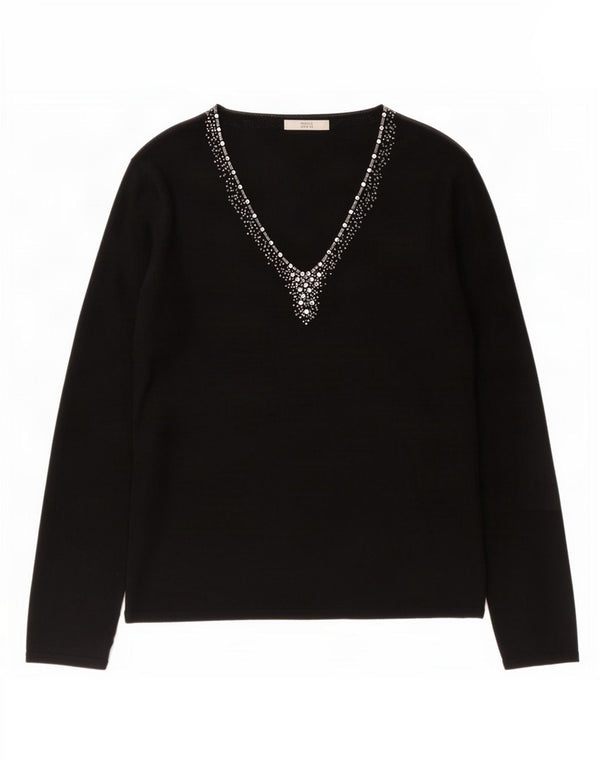 Marks & Spencer Damen-Pullover mit V-Ausschnitt, UK 16, Größe L, schwarze Viskose
