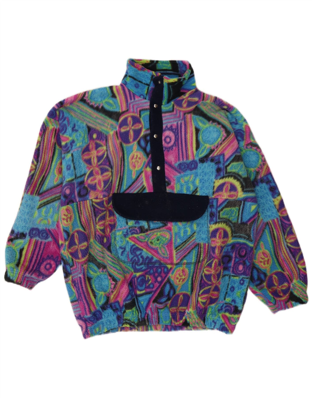 Vintage Herren Anorak Fleecepullover Großes mehrfarbiges geometrisches Polyamid