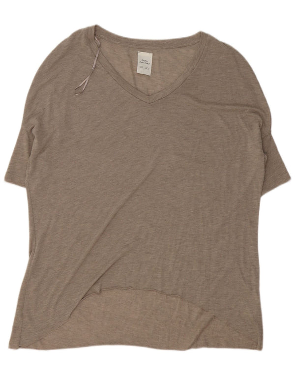 Zara Damen Übergroßes T-Shirt Top UK 10 Small Beige Polyester