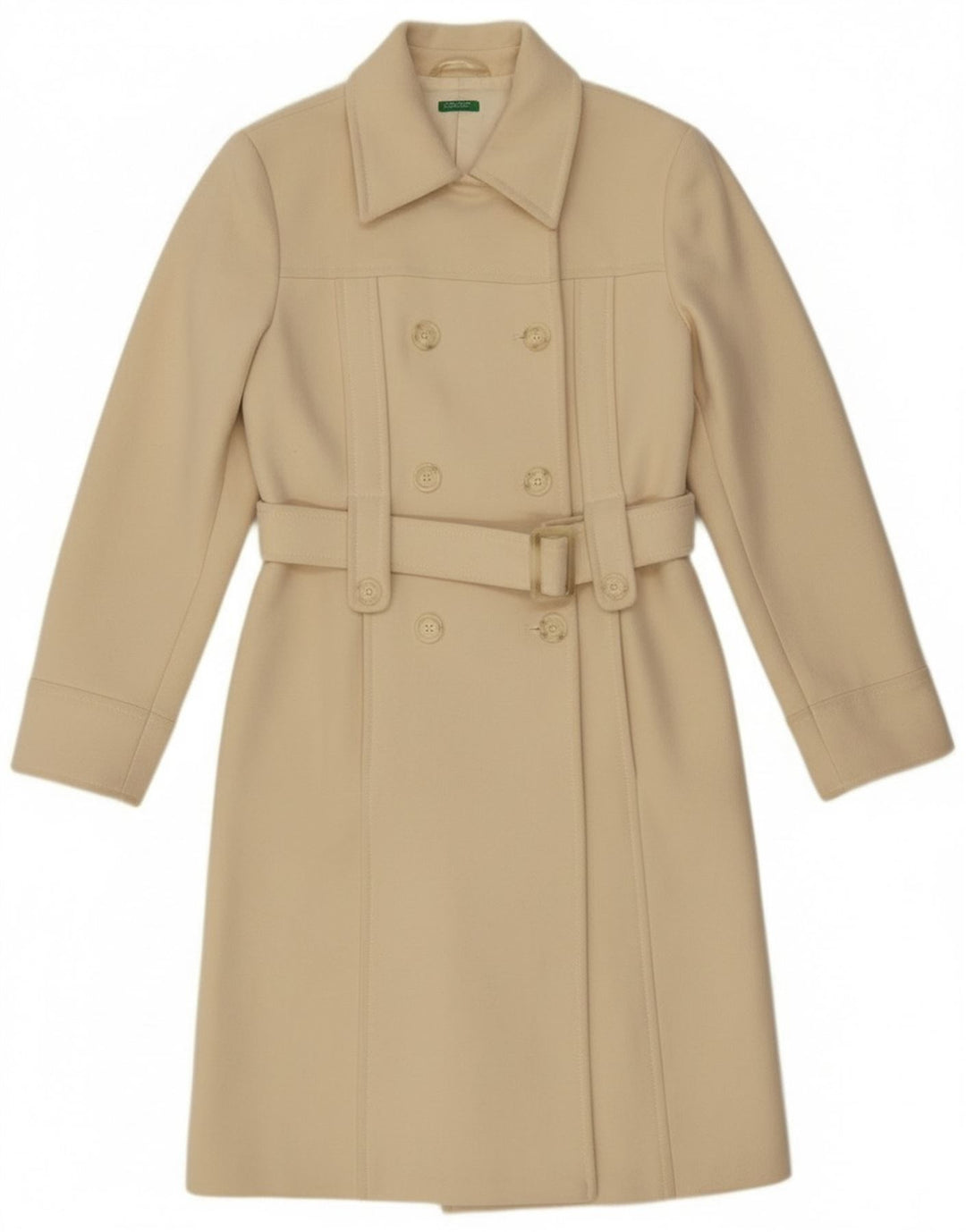 Benetton Damen Zweireihiger Mantel IT 44 Mittelweiße Wolle